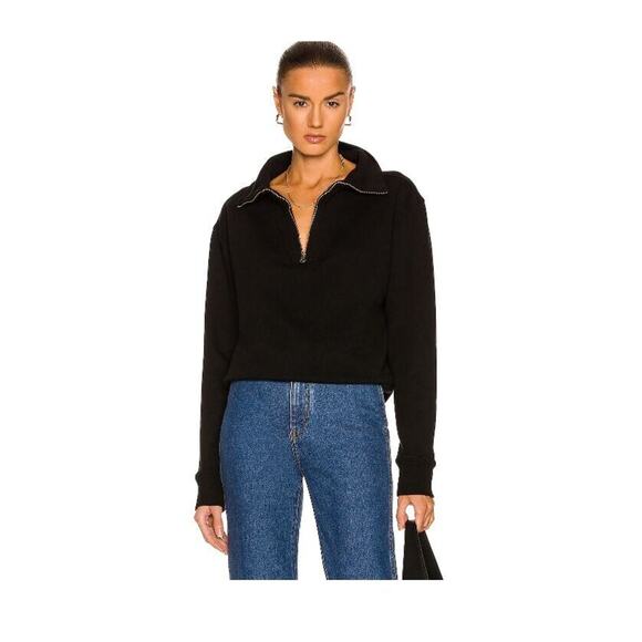 Nili Lotan Sz XS Bentley Quarter Zip Pullover Sweatshirt Velour Black - Picture 1 of 10